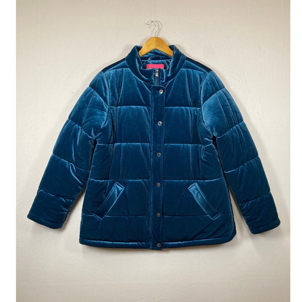 Luxe‎ Velvet Isaac Mizrahi Live Womens Large Teal Quilted Paisley Puffer Jacket